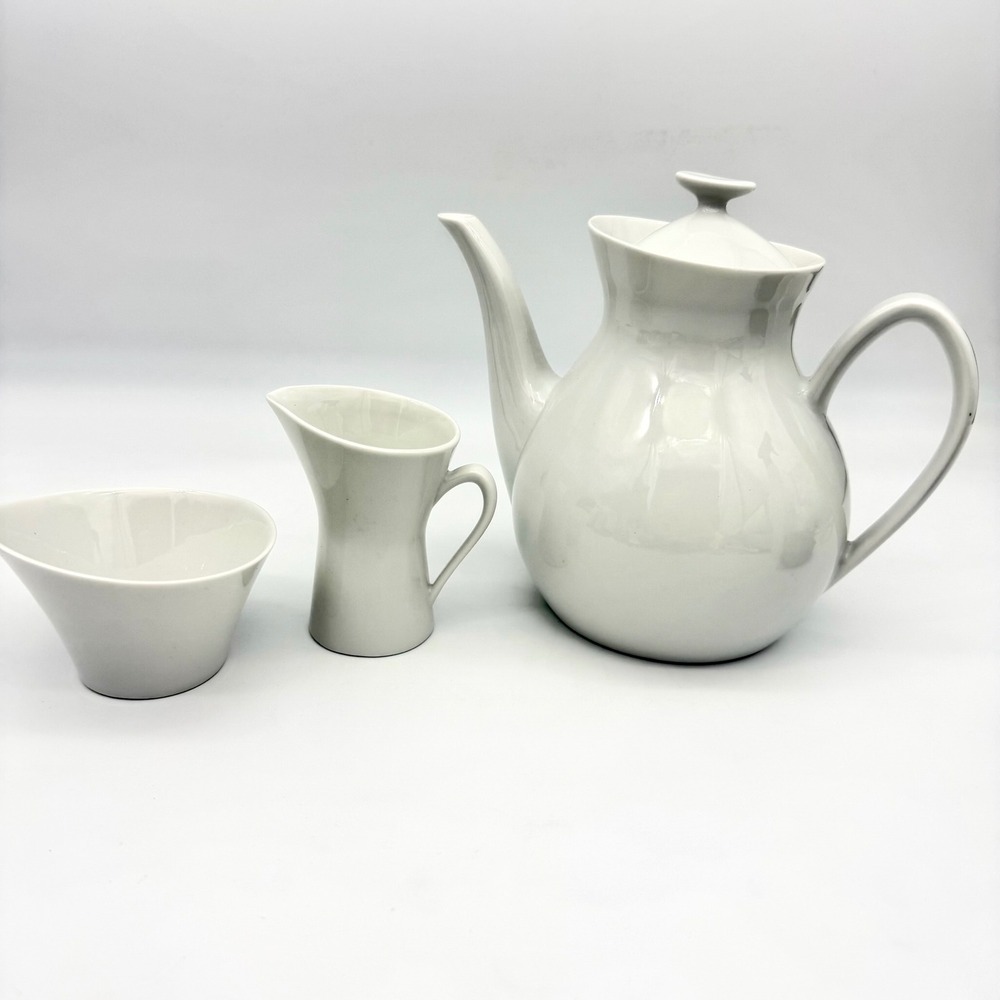 Rorstrand Home Tea Set 3Pc Porcelain Mid-Century White Blanca Pattern‎
